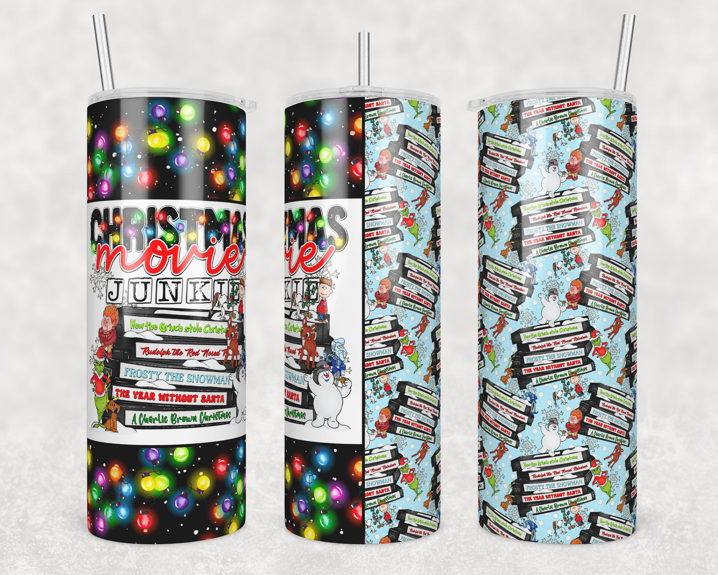 Christmas Movie Junkie VHS (matches shirt) Transfer Tumbler Wrap 20oz (read description)