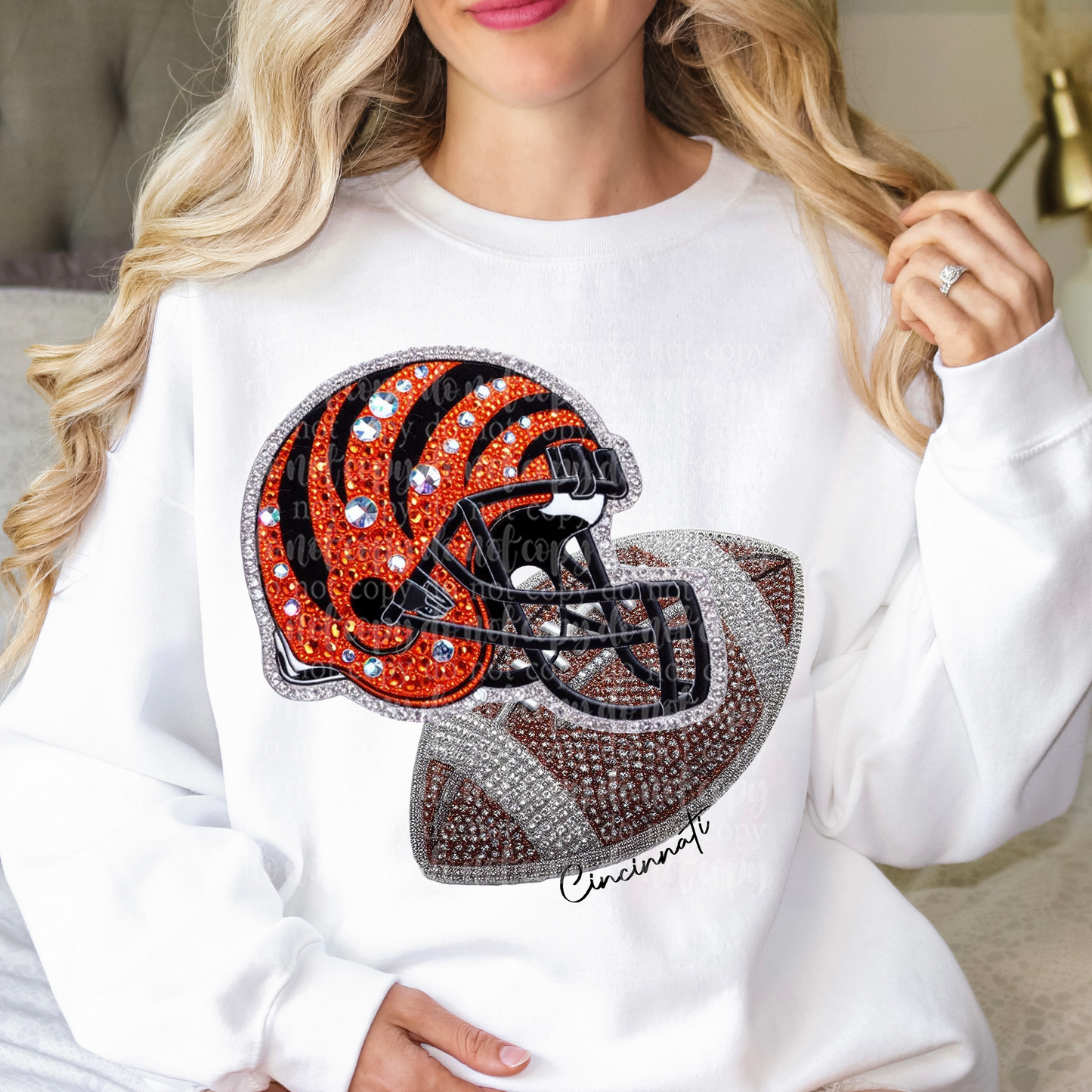 Cincinnati Helmet Faux Rhinestone & Faux Embroidery DTF & Sublimation Transfer