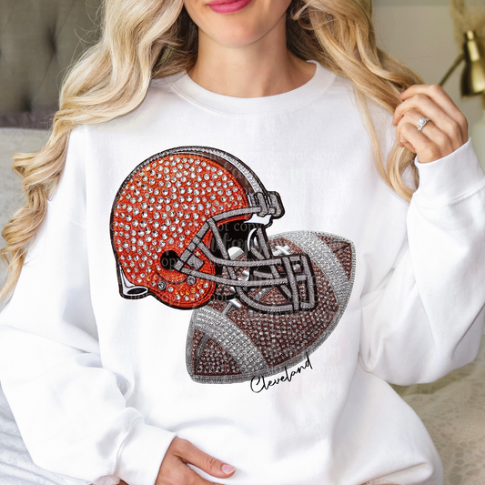 Cleveland Helmet Faux Rhinestone & Faux Embroidery DTF & Sublimation Transfer
