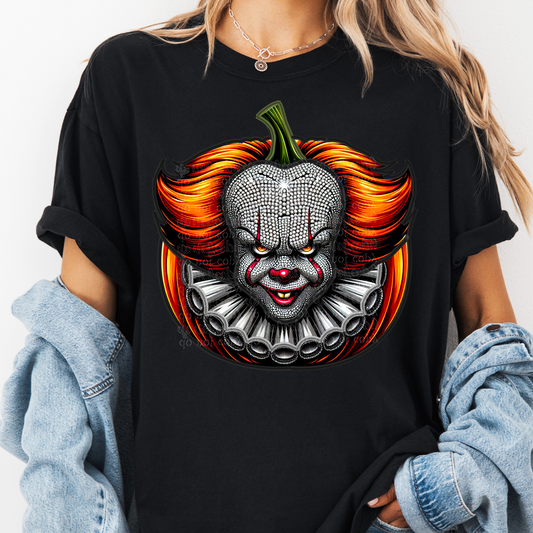 Clown Pumpkin Faux Rhinestone & Faux Embroidery DTF & Sublimation Transfer