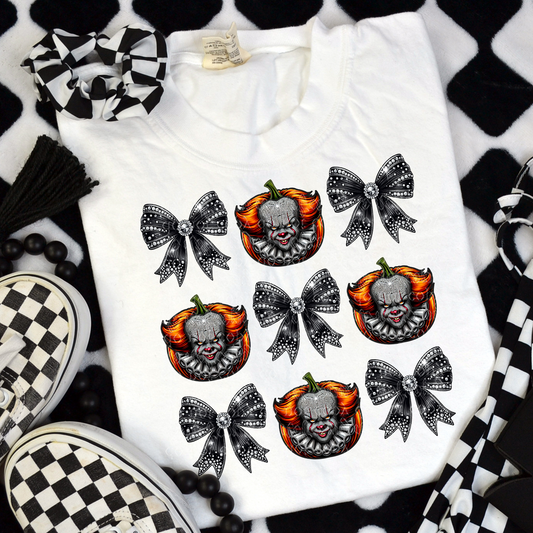 Clown Pumpkin with Bows Faux Rhinestone & Faux Embroidery DTF & Sublimation Transfer