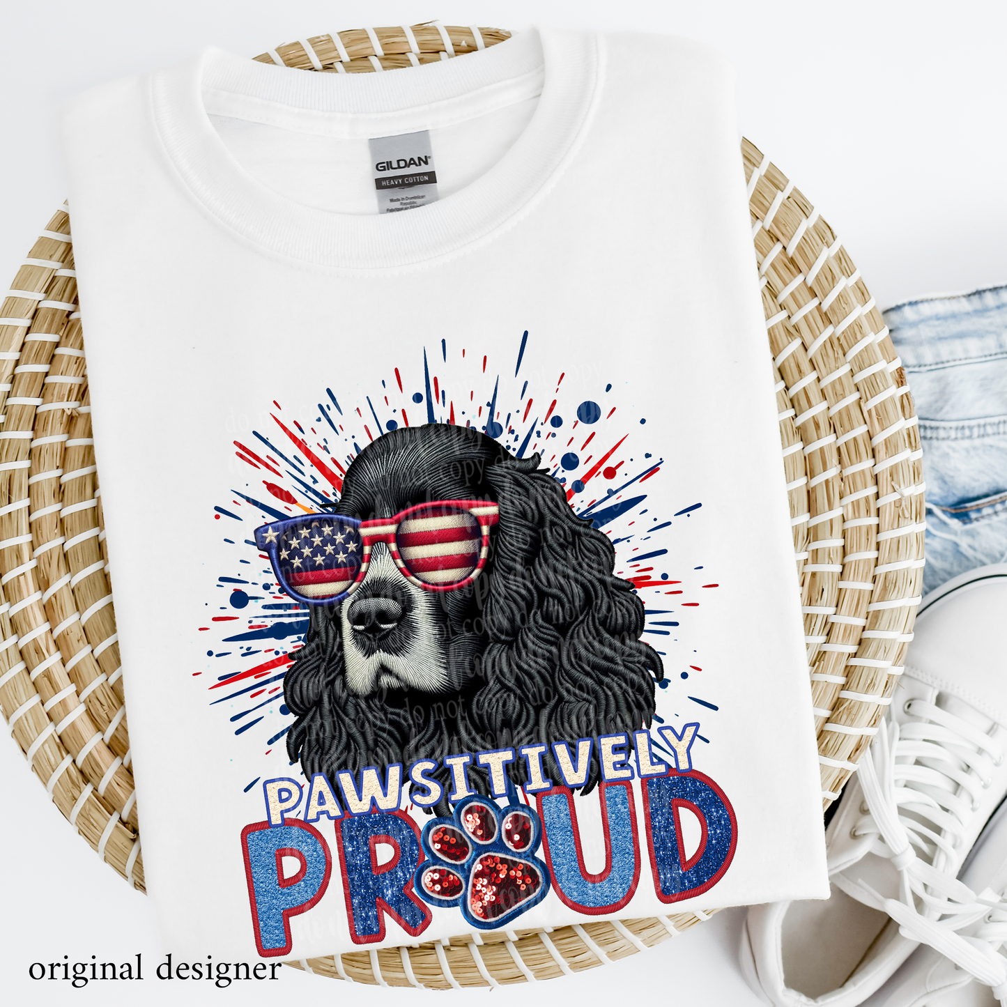 Cocker Spaniel (black) Pawsitively Proud **EXCLUSIVE** Faux Embroidery, Chenille, & Sparkle DTF & Sublimation Transfer