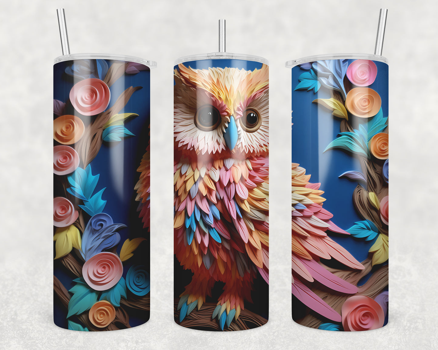 3D Colorful Owl Sublimation Transfer Tumbler Wrap 20oz (read description)