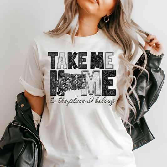 Connecticut Take Me Home **EXCLUSIVE** Faux Embroidery, Rhinestone, Chenille, Lace & Sparkles DTF & Sublimation Transfer