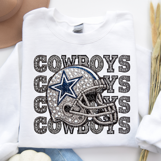 Dallas Repeat Words Faux Rhinestone & Faux Embroidery DTF & Sublimation Transfer