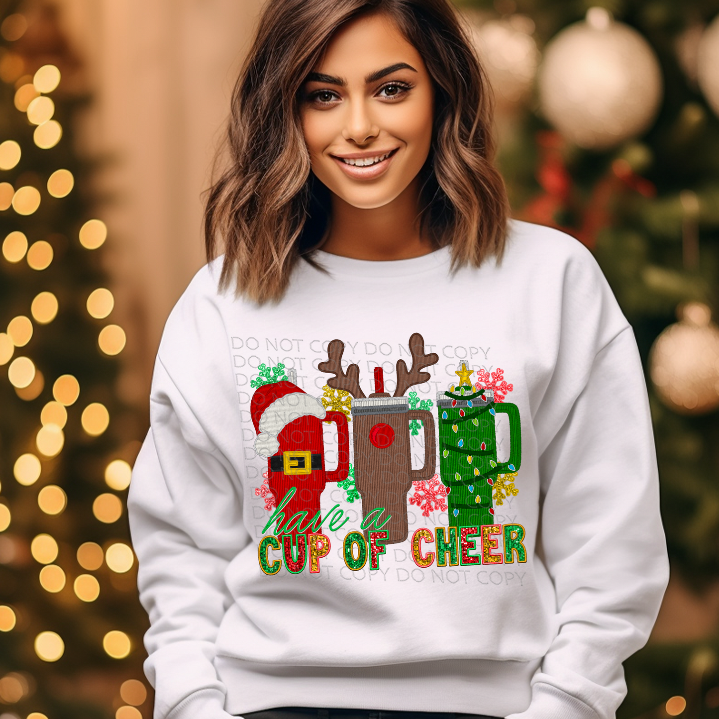 Cup of Cheer Faux Embroidery and Sparkles DTF & Sublimation Transfer