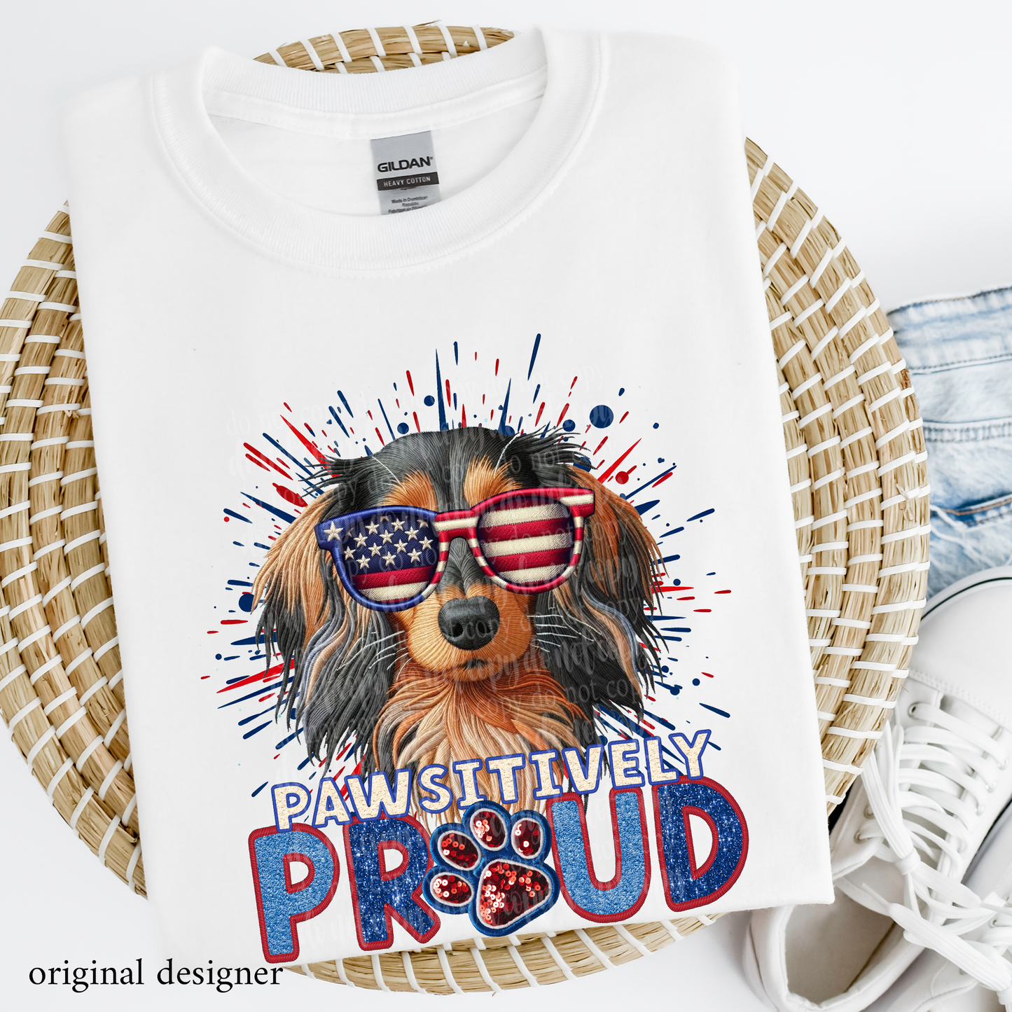 Dachshund (longhair) Pawsitively Proud **EXCLUSIVE** Faux Embroidery, Chenille, & Sparkle DTF & Sublimation Transfer