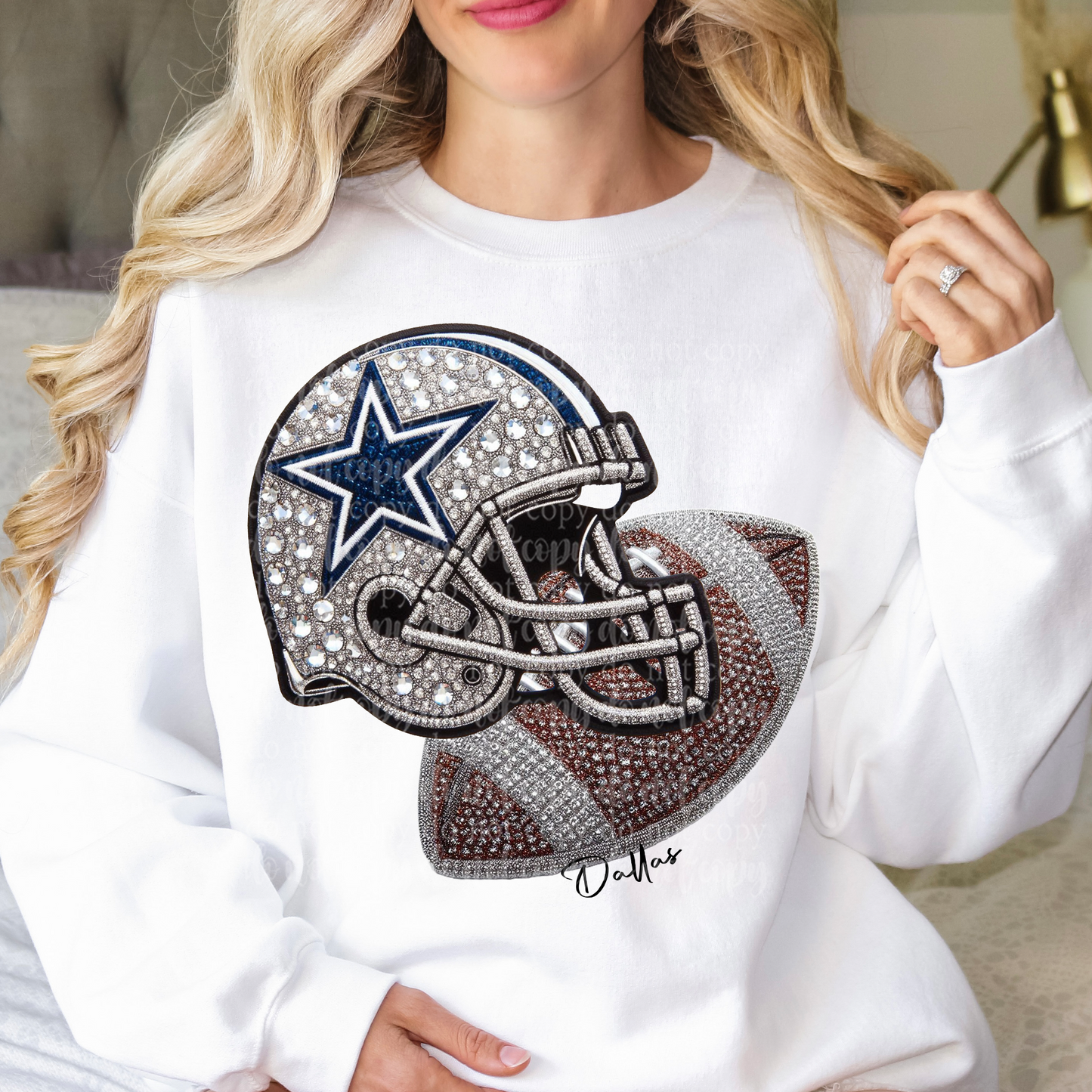 Dallas Helmet Faux Rhinestone & Faux Embroidery DTF & Sublimation Transfer