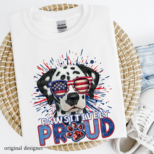 Dalmatian Pawsitively Proud  **EXCLUSIVE** Faux Embroidery, Chenille, & Sparkle DTF & Sublimation Transfer