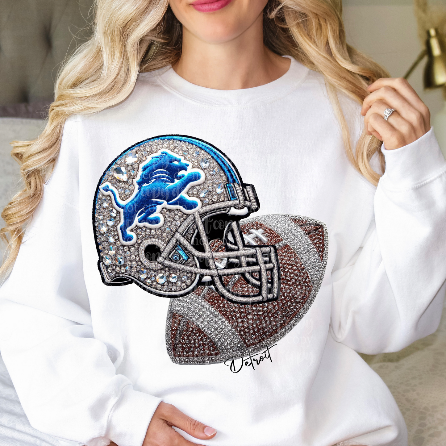 Detroit Helmet Faux Rhinestone & Faux Embroidery DTF & Sublimation Transfer