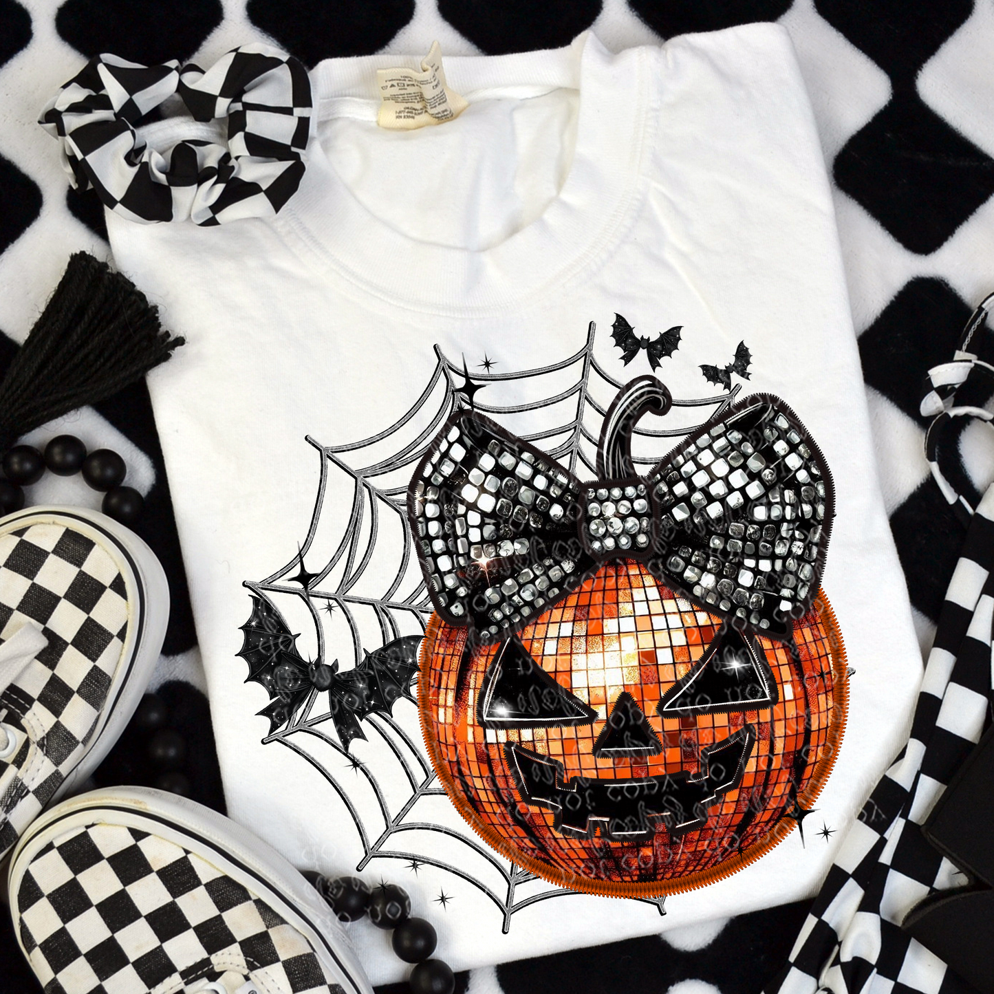 Disco Pumpkin Faux Rhinestone & Faux Embroidery DTF & Sublimation Transfer