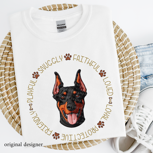 Doberman Pinscher Pet Traits **EXCLUSIVE** Faux Embroidery & Faux Sparkle DTF & Sublimation Transfer