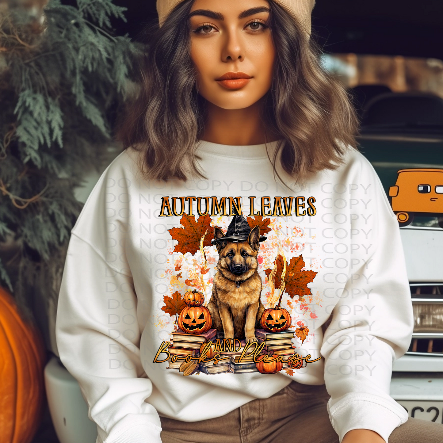 Autumn Leaves and Books Dog DTF & Sublimation Transfer