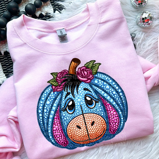 Donkey Pumpkin Faux Rhinestone & Faux Embroidery DTF & Sublimation Transfer