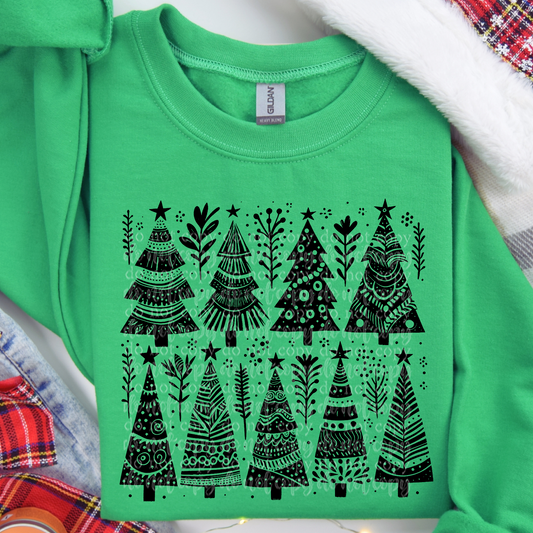 Doodle Christmas Trees DTF & Sublimation Transfer