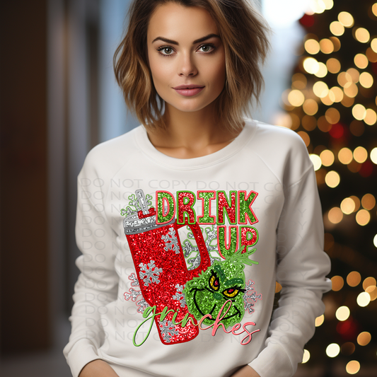 Drink Up Faux Embroidery and Sparkles DTF & Sublimation Transfer