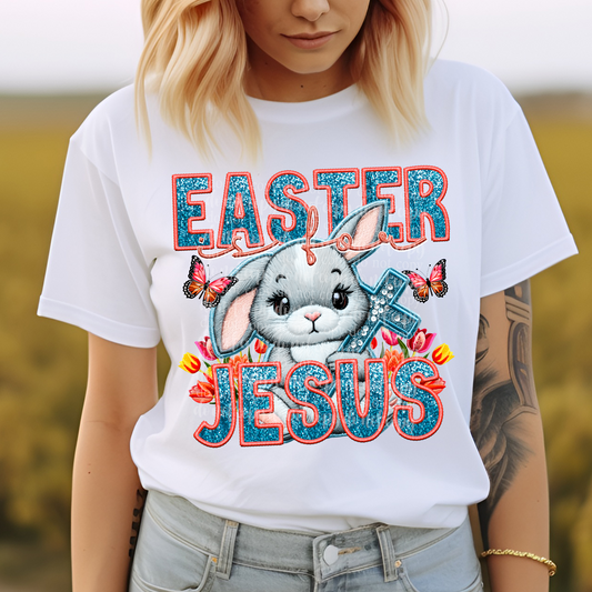 Easter is for Jesus Spring Faux Embroidery & Faux Sparkle DTF & Sublimation Transfer