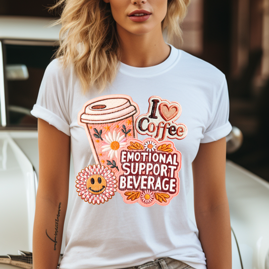 Emotional Support Beverage Faux Embroidery DTF & Sublimation Transfer