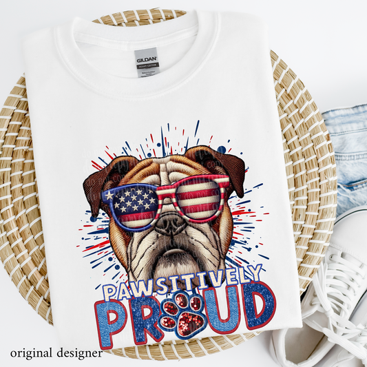 English Bulldog Pawsitively Proud **EXCLUSIVE** Faux Embroidery, Chenille, & Sparkle DTF & Sublimation Transfer