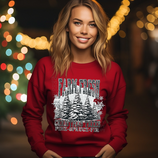 Farm Fresh Snowy Trees DTF & Sublimation Transfer