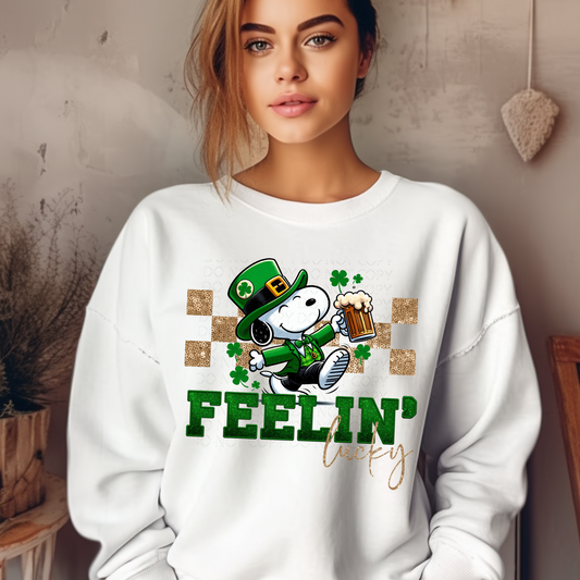 Feelin' Lucky Pup Faux Embroidery and Sparkle DTF & Sublimation Transfer