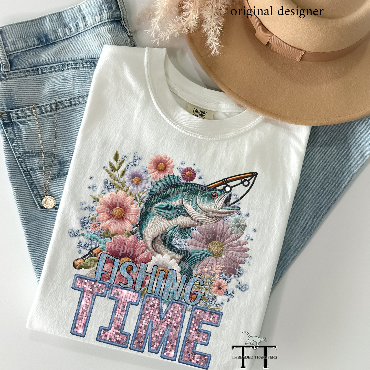 Fishing Time Faux Embroidery DTF & Sparkle **EXCLUSIVE** Sublimation Transfer