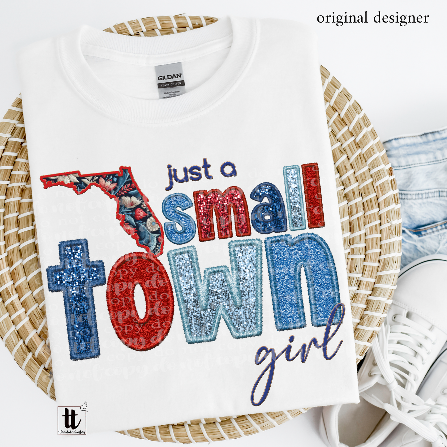 Florida Small Town **EXCLUSIVE** Faux Embroidery, Chenille, & Sparkles DTF & Sublimation Transfer