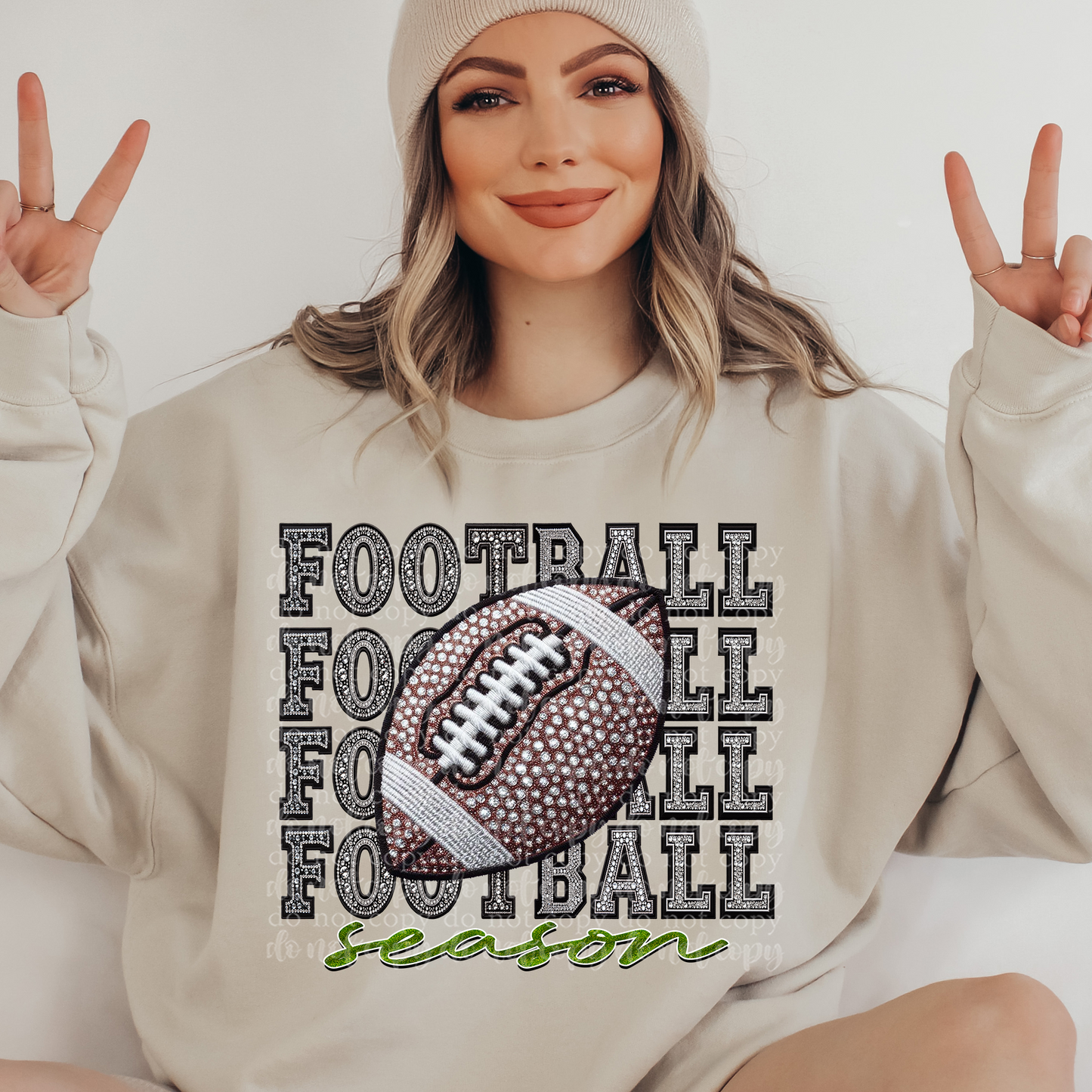 Football Season Repeat Words Faux Rhinestone & Faux Embroidery DTF & Sublimation Transfer