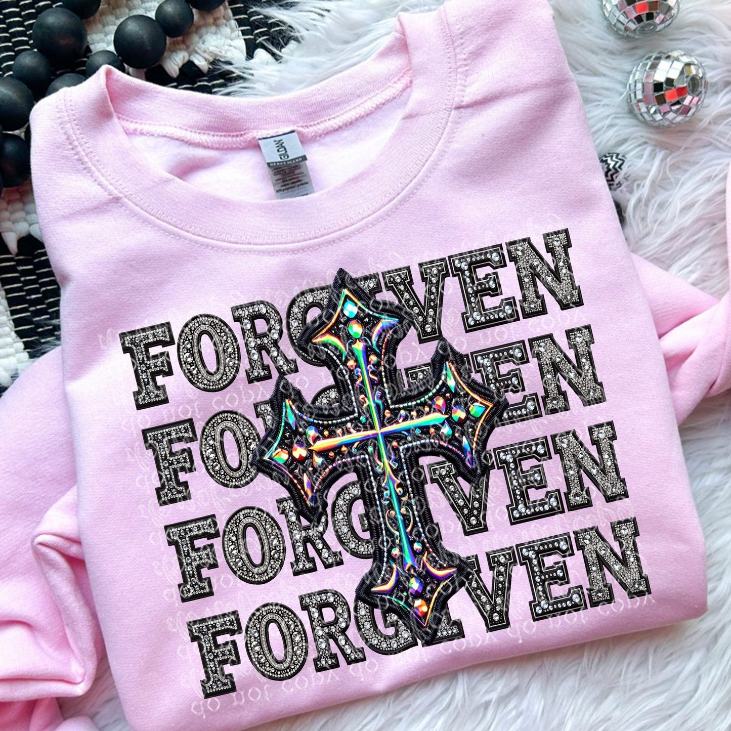 Forgiven Repeat Words Faux Rhinestone & Faux Embroidery DTF & Sublimation Transfer