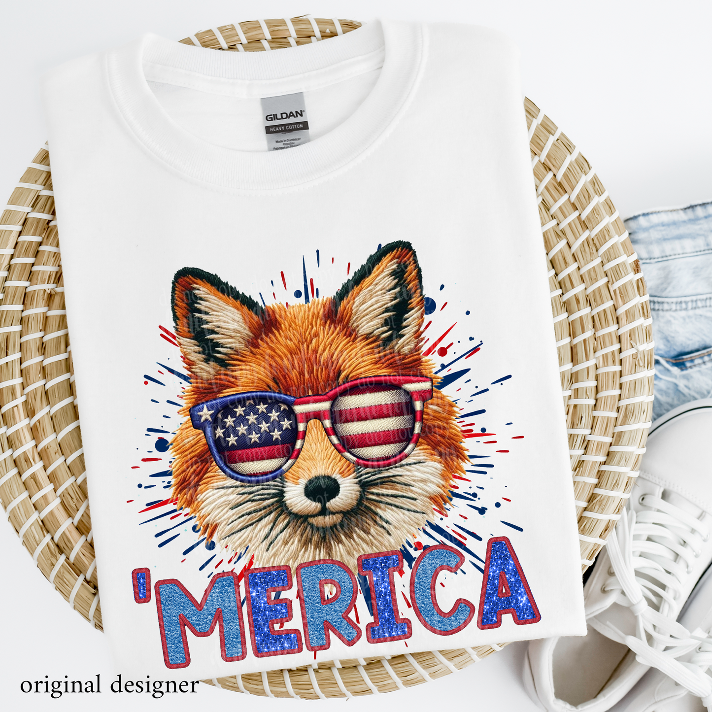 Fox 'Merica **EXCLUSIVE** Faux Embroidery, Chenille, & Sparkle DTF & Sublimation Transfer