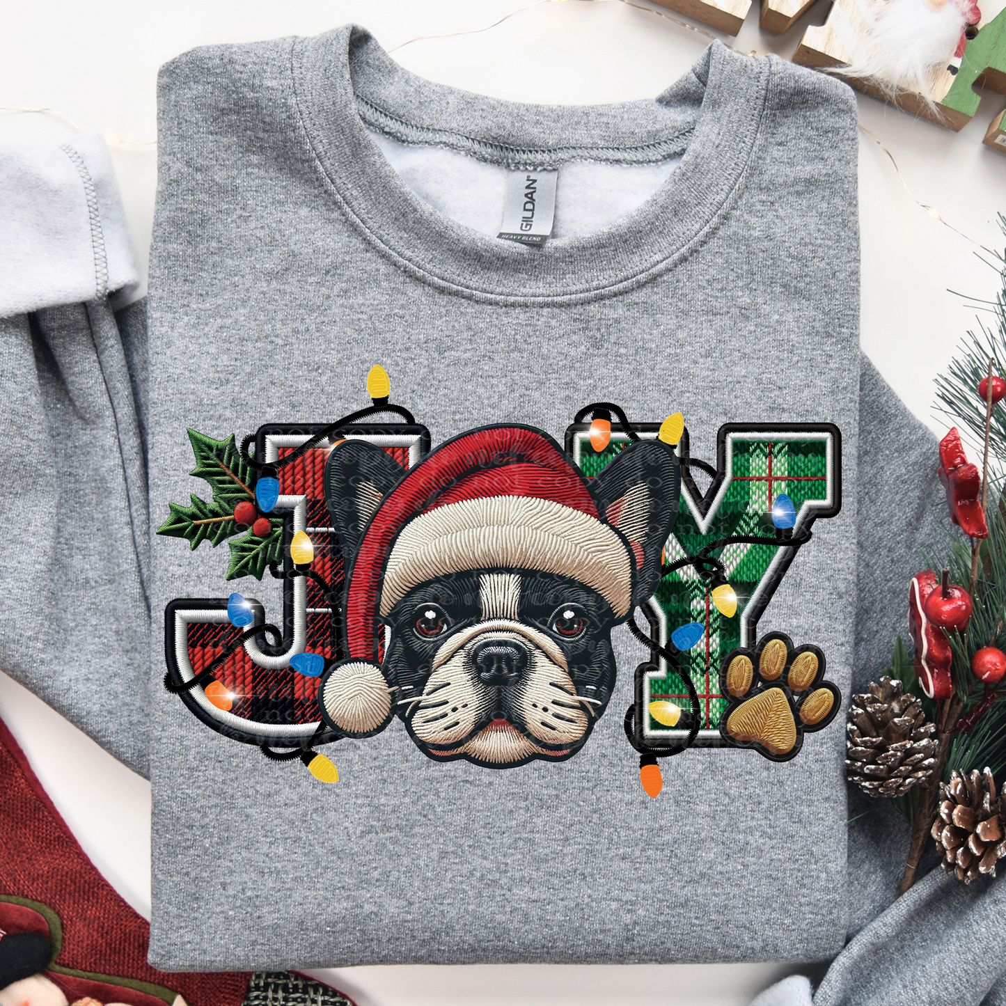 French Bulldog Joy Faux Embroidery DTF & Sublimation Transfer