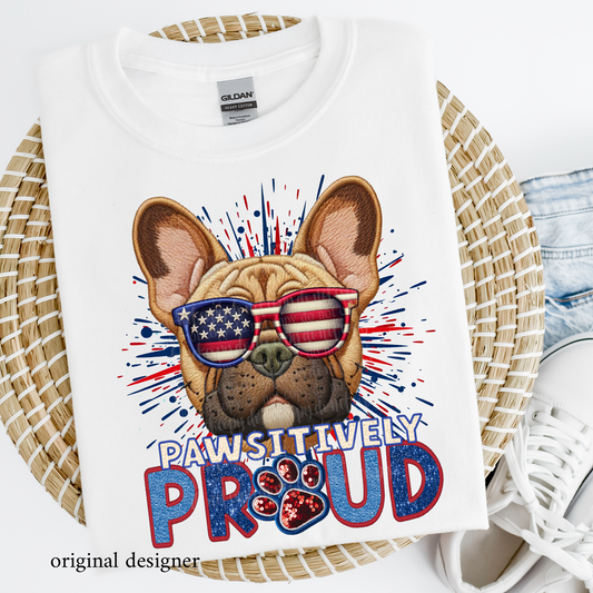 French Bulldog- Fawn Pawsitively Proud **EXCLUSIVE** Faux Embroidery, Chenille, & Sparkle DTF & Sublimation Transfer