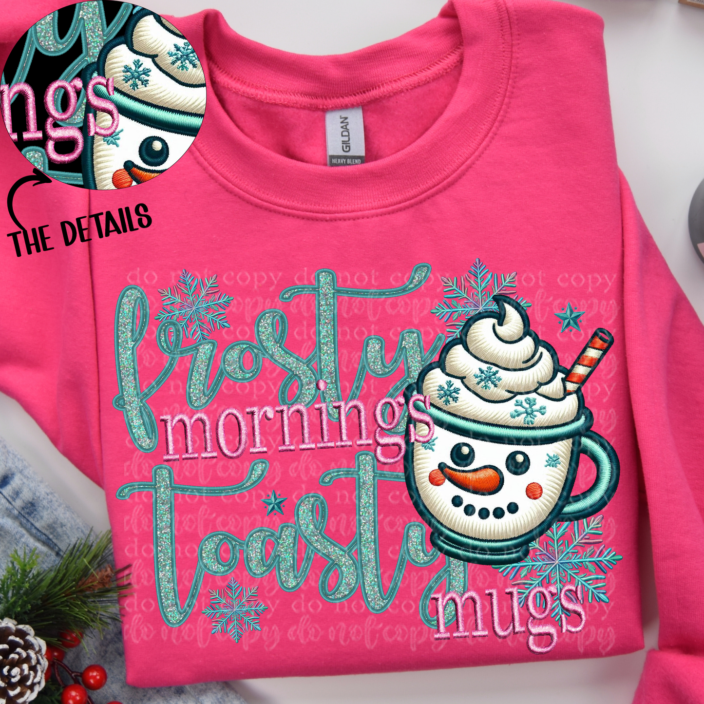 Frosty Mornings Toasty Mugs Faux Embroidery DTF & Sublimation Transfer