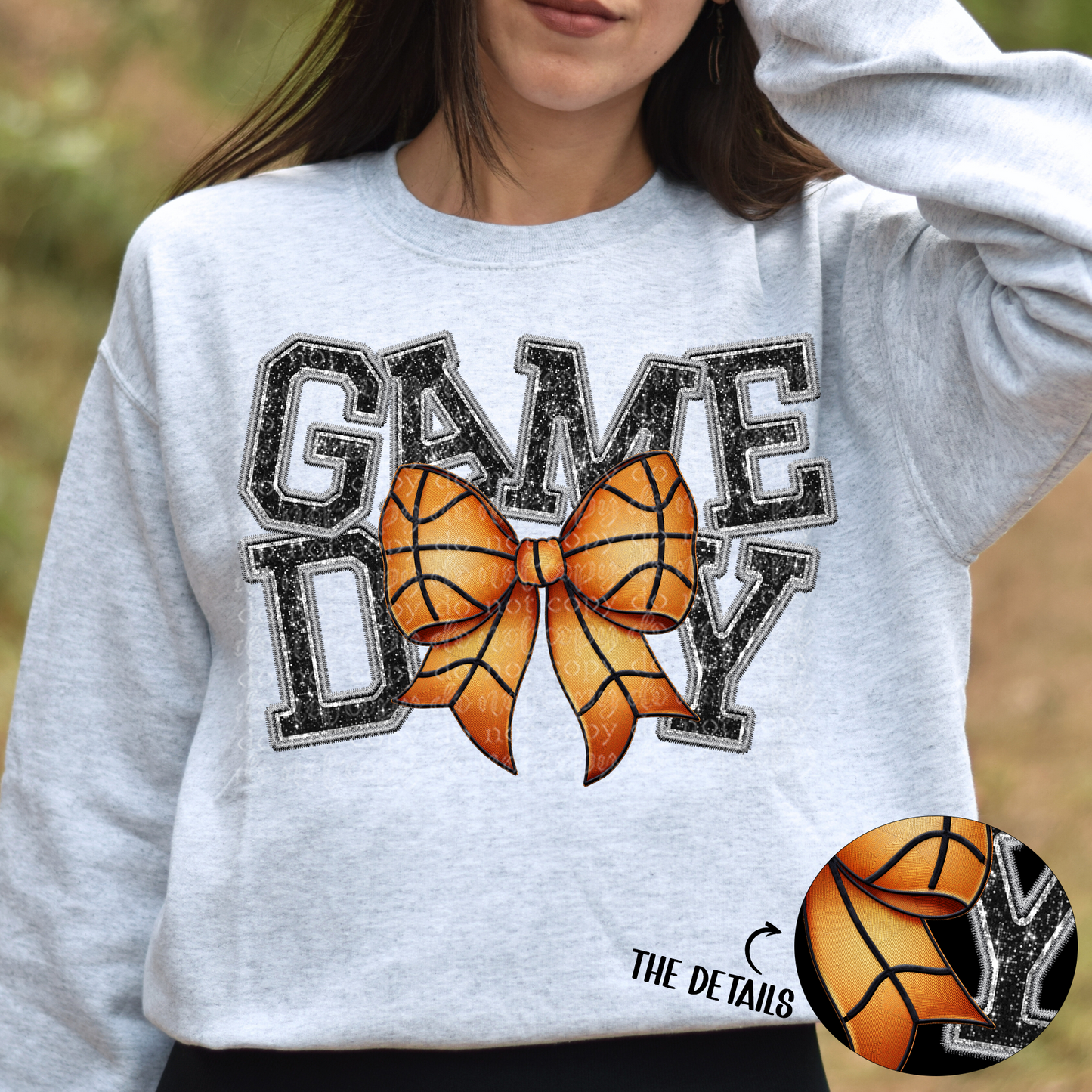 Game Day Basketball Bow Faux Embroidery DTF & Sublimation Transfer