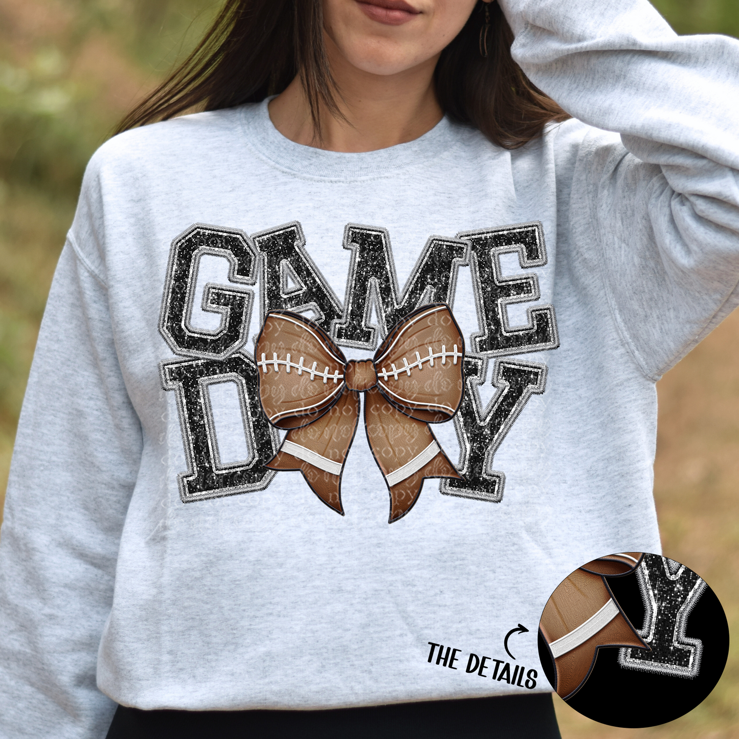 Game Day Football Bow Faux Embroidery DTF & Sublimation Transfer