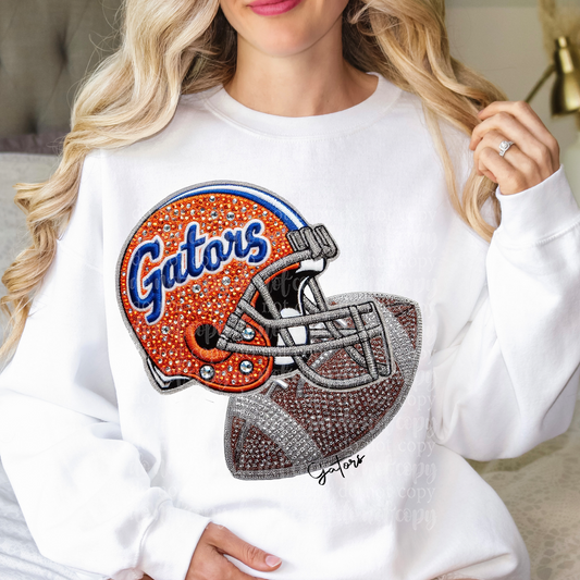 Gators Helmet Faux Rhinestone & Faux Embroidery DTF & Sublimation Transfer