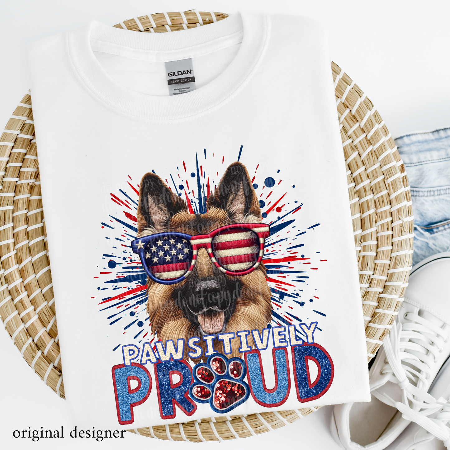 German Shepherd Pawsitively Proud **EXCLUSIVE** Faux Embroidery, Chenille, & Sparkle DTF & Sublimation Transfer