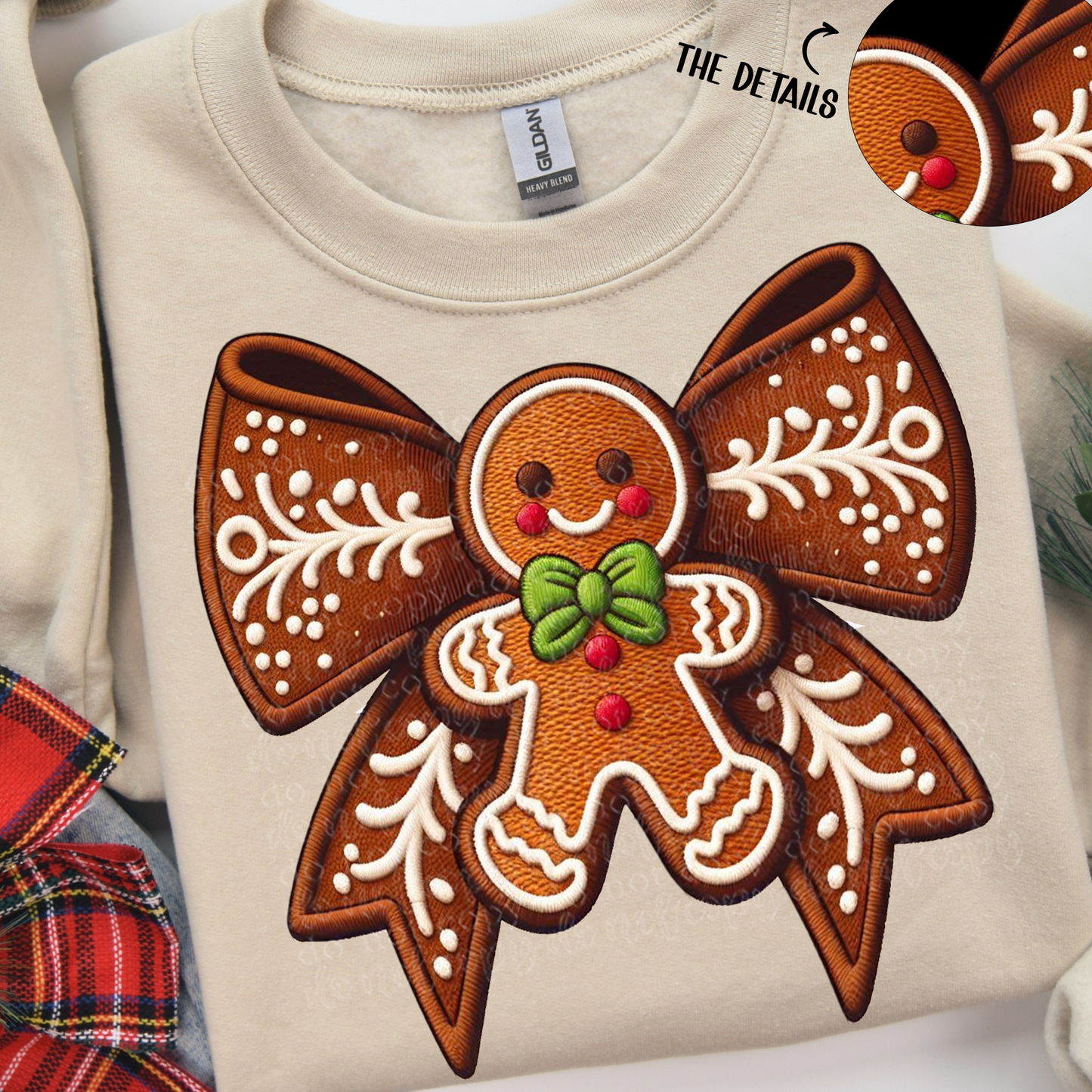 Gingerbread Coquette Bow Faux Embroidery DTF & Sublimation Transfer