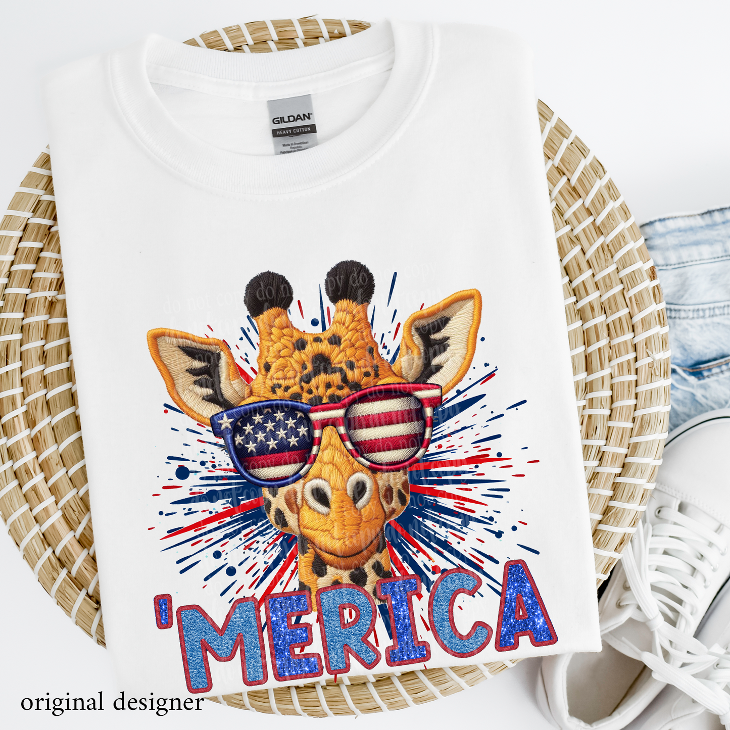 Giraffe 'Merica **EXCLUSIVE** Faux Embroidery, Chenille, & Sparkle DTF & Sublimation Transfer