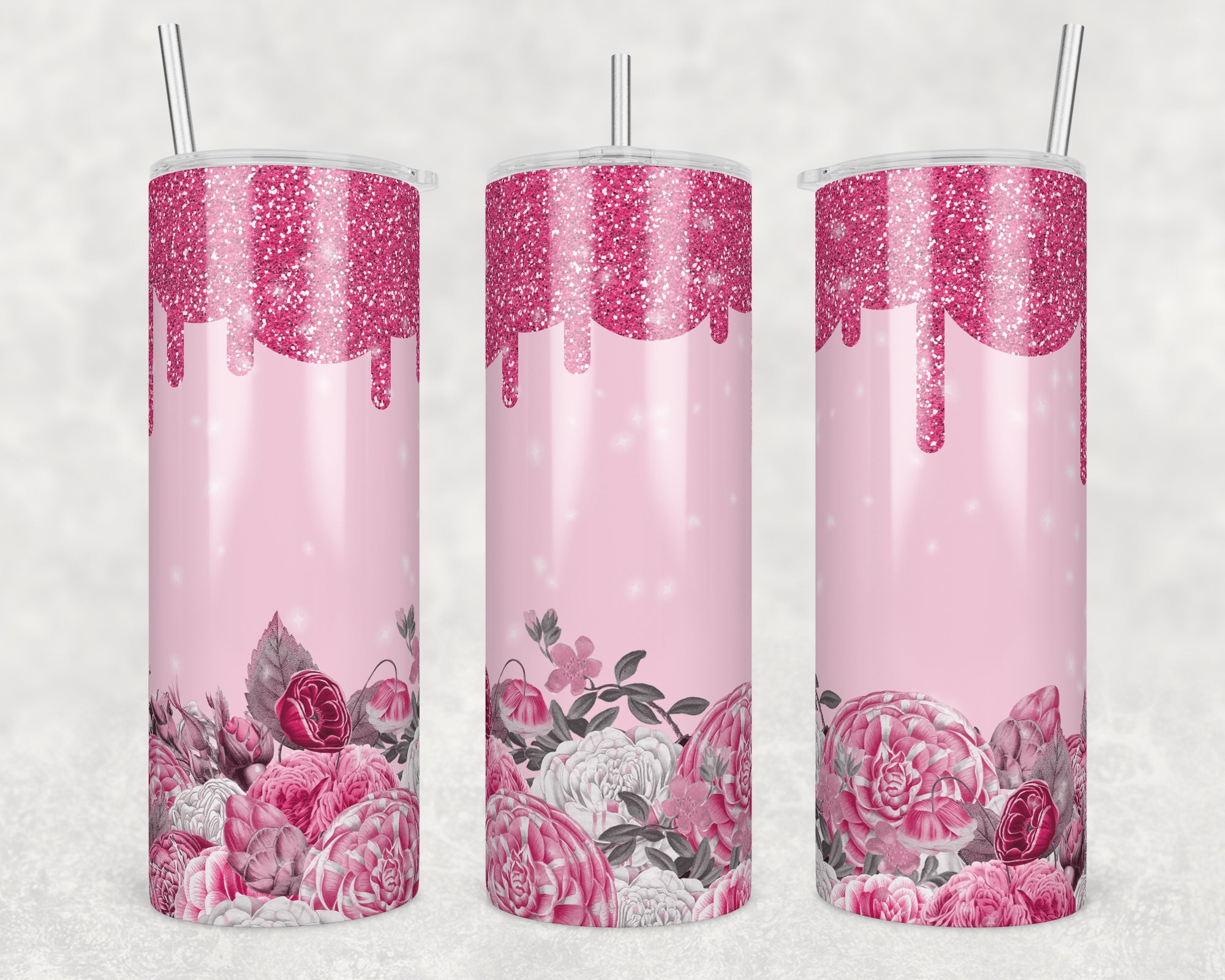 Glitter Floral Drip Sublimation Transfer Tumbler Wrap 20oz (read descr ...