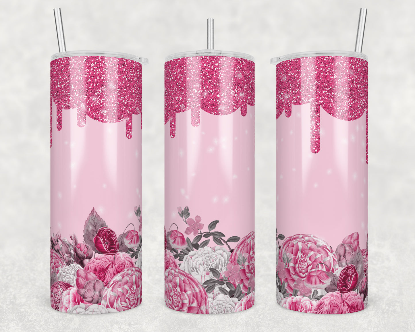 Glitter Floral Drip Sublimation Transfer Tumbler Wrap 20oz (read description)