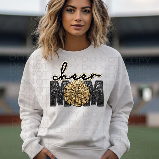 Gold Cheer Mom Faux Embroidery and Sparkles DTF & Sublimation Transfer