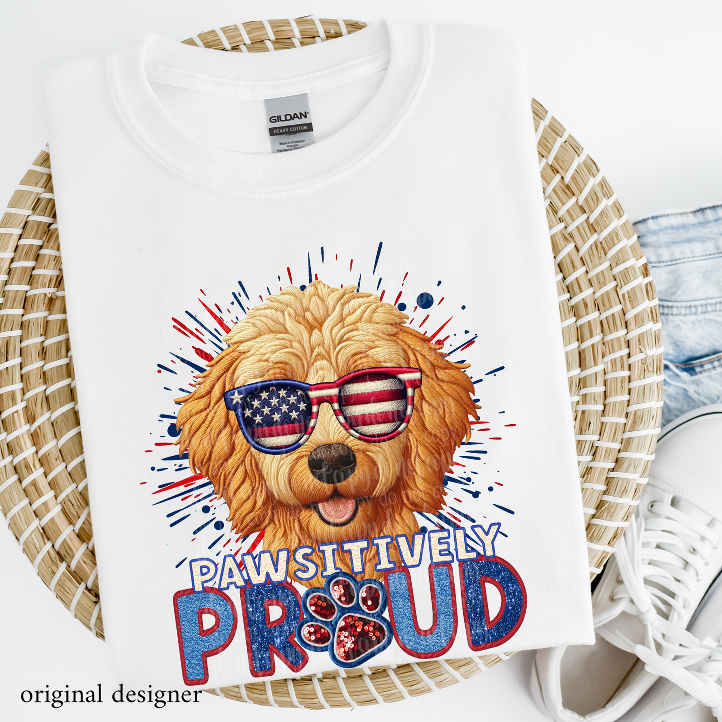 Goldendoodle (strawberry blonde) Pawsitively Proud **EXCLUSIVE** Faux Embroidery, Chenille, & Sparkle DTF & Sublimation Transfer