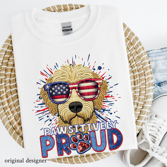 Goldendoodle Pawsitively Proud  **EXCLUSIVE** Faux Embroidery, Chenille, & Sparkle DTF & Sublimation Transfer