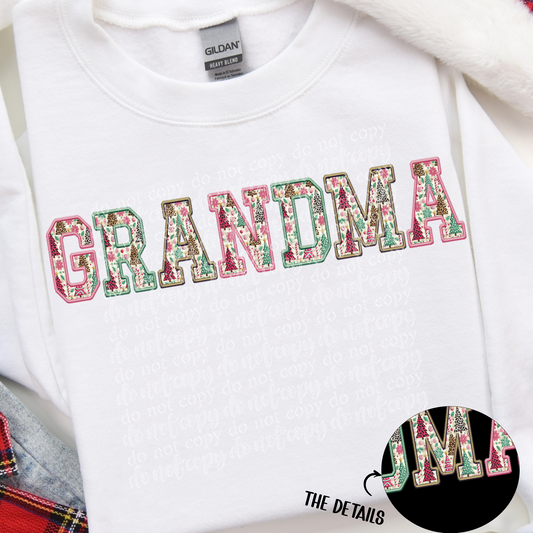 Grandma Christmas Fun Faux Embroidery DTF & Sublimation Transfer