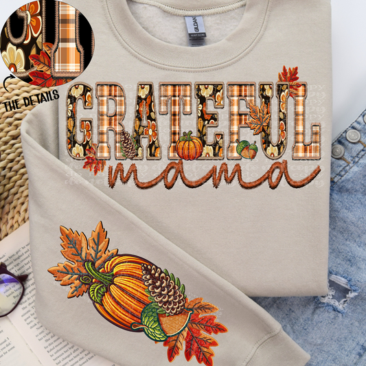 Grateful Fall Mama Faux Embroidery DTF & Sublimation Transfer