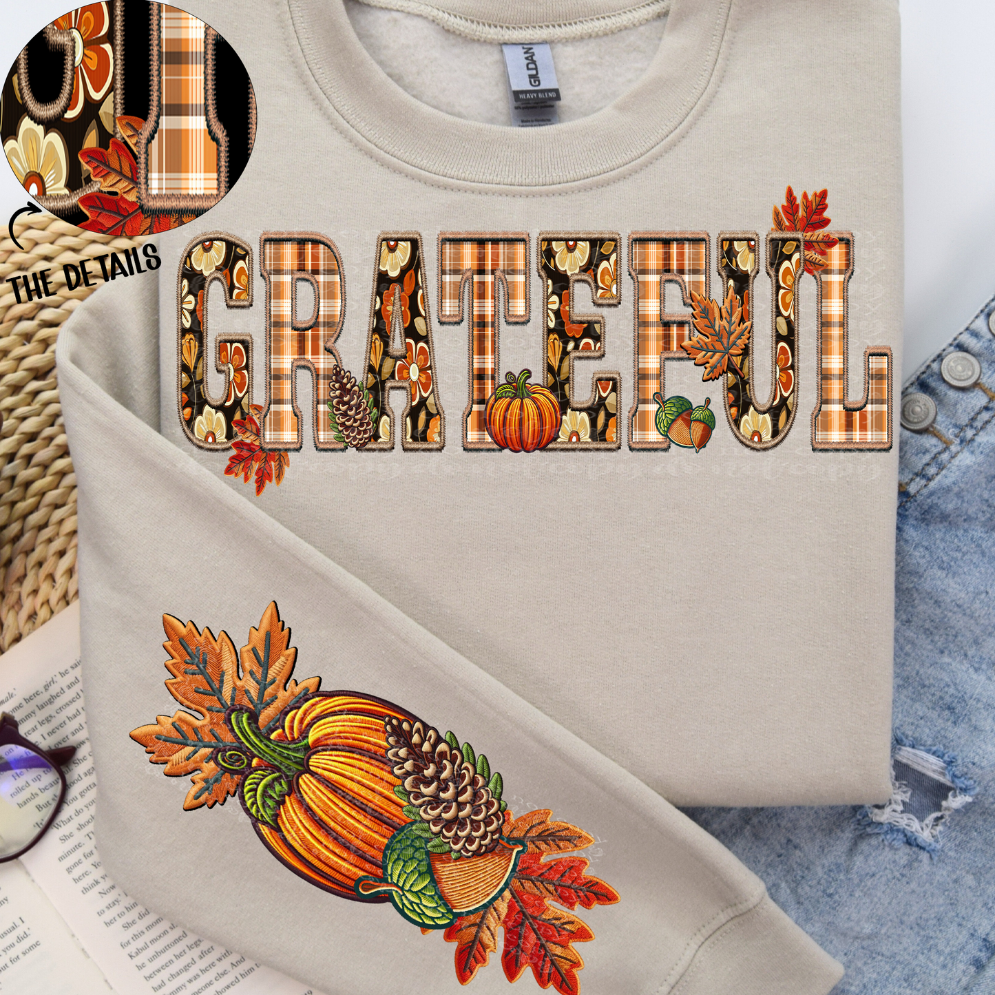 Grateful Fall Faux Embroidery DTF & Sublimation Transfer