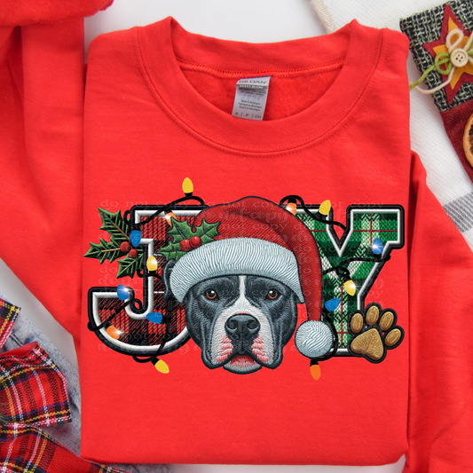 Gray Pitbull Joy Faux Embroidery DTF & Sublimation Transfer