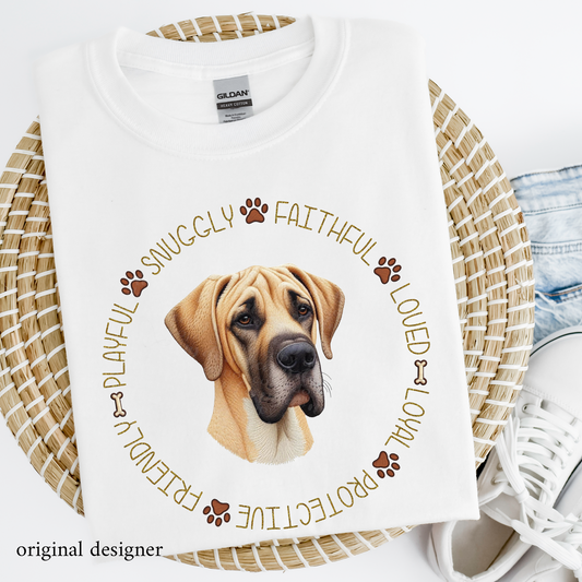 Great Dane (fawn) Pet Traits **EXCLUSIVE** Faux Embroidery & Faux Sparkle DTF & Sublimation Transfer