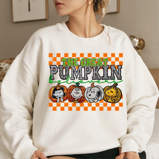 Great Pumpkin Believers Faux Rhinestone & Faux Embroidery DTF & Sublimation Transfer